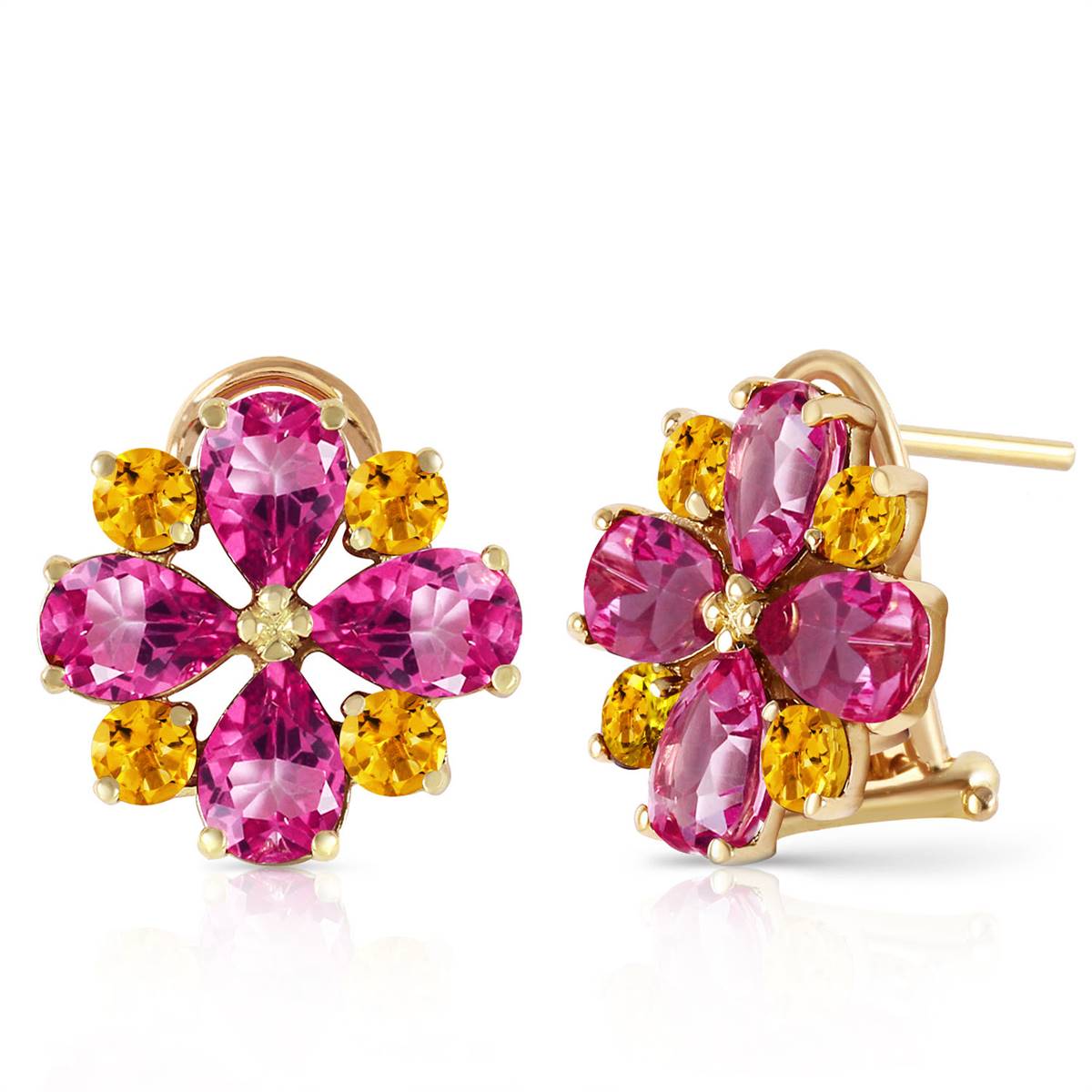 4.85 Carat 14K Solid Yellow Gold French Clips Earrings Pink Topaz Citrine
