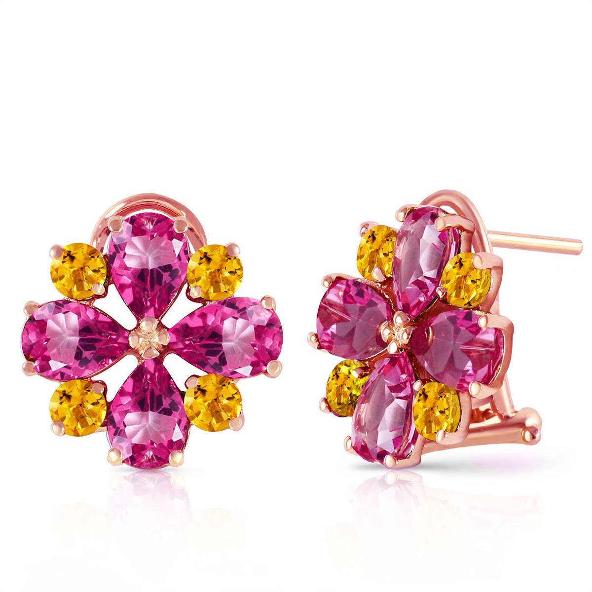 4.85 Carat 14K Solid Rose Gold French Clips Earrings Pink Topaz Citrine