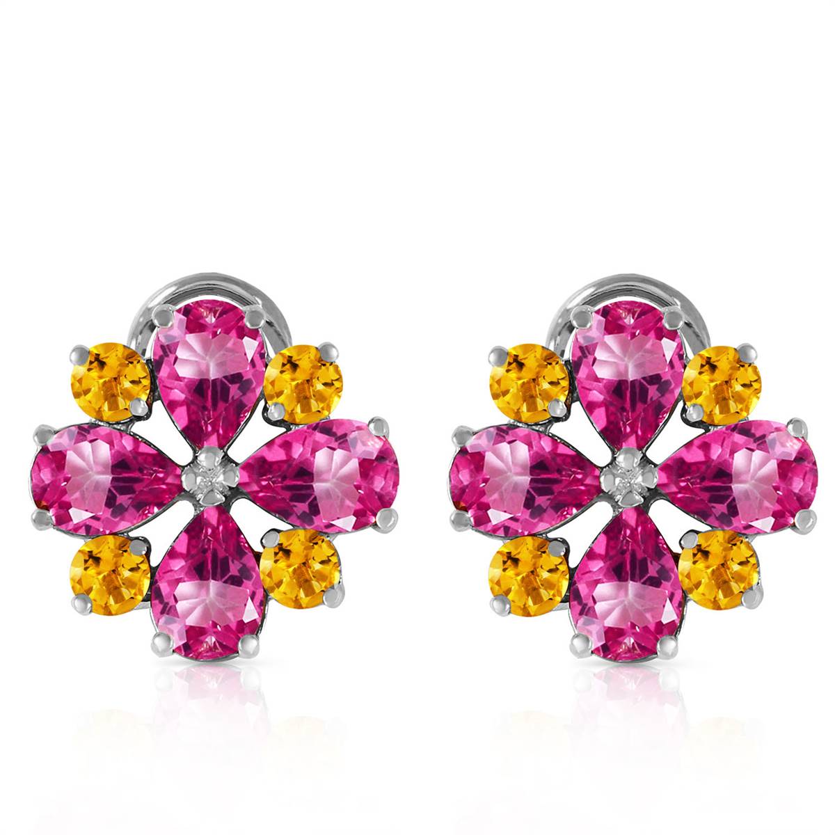 4.85 Carat 14K Solid White Gold French Clips Earrings Pink Topaz Citrine