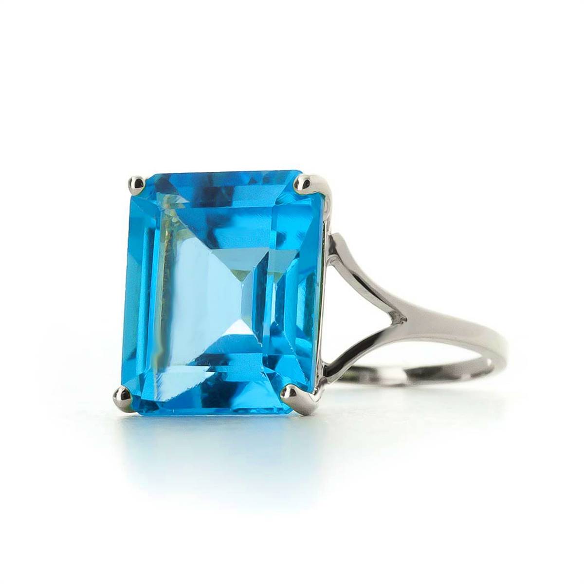 7 Carat 14K Solid White Gold Ring Natural Octagon Blue Topaz