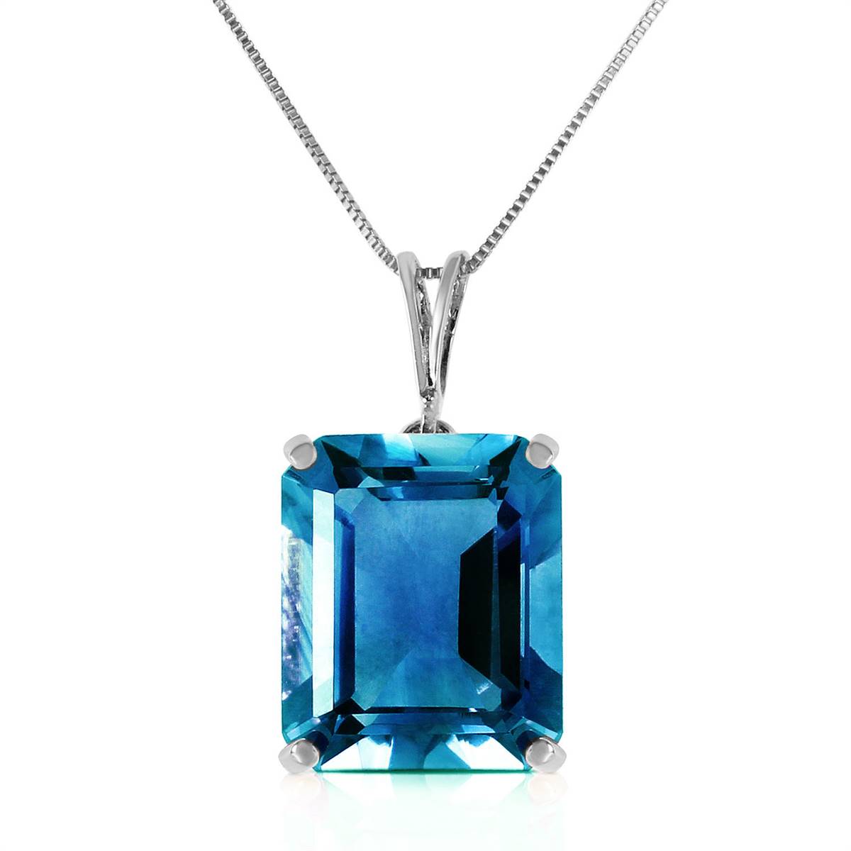 7 Carat 14K Solid White Gold Necklace Octagon Blue Topaz