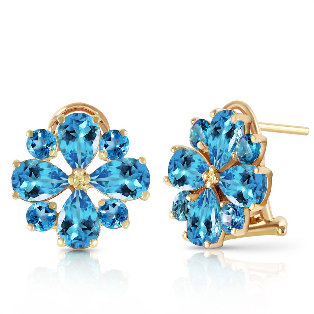 4.85 Carat 14K Solid Yellow Gold Fiore Blue Topaz Earrings