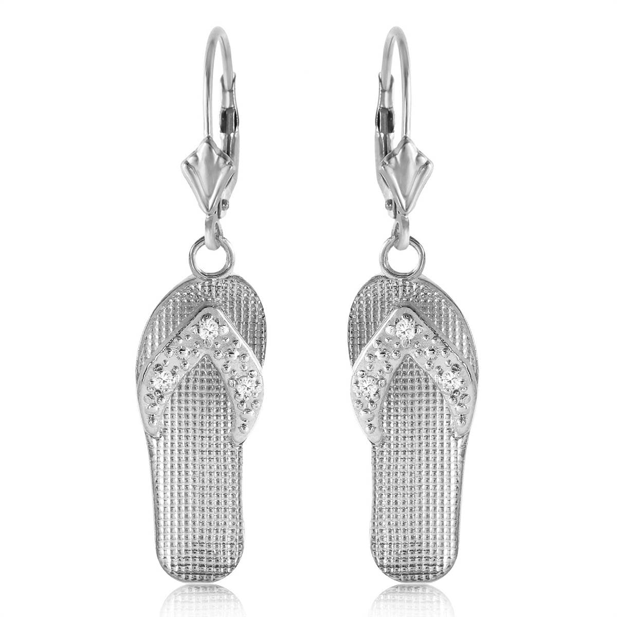 0.04 Carat 14K Solid White Gold Shoes Leverback Earrings Diamond