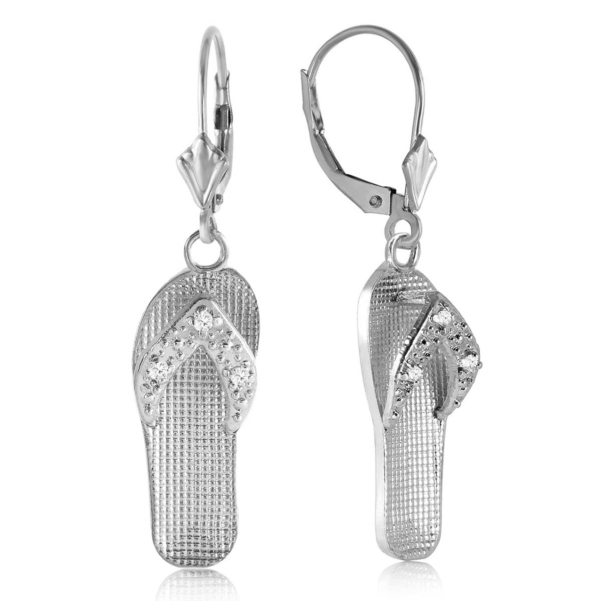 0.04 Carat 14K Solid White Gold Shoes Leverback Earrings Diamond