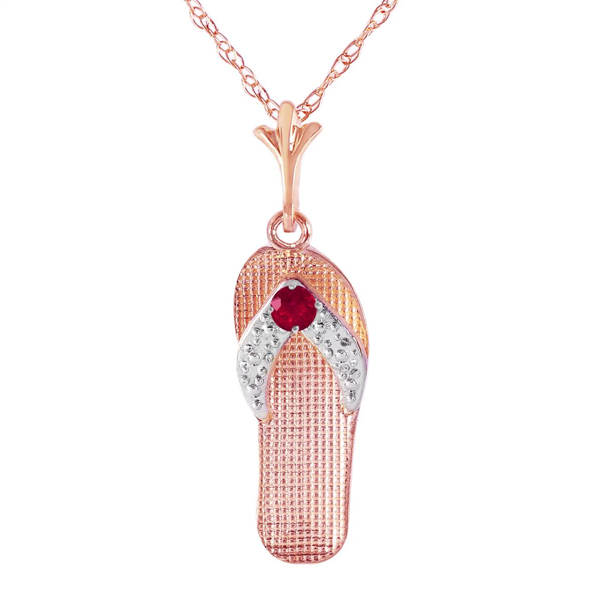 14K Solid Rose Gold Shoe Necklace w/ Natural Ruby