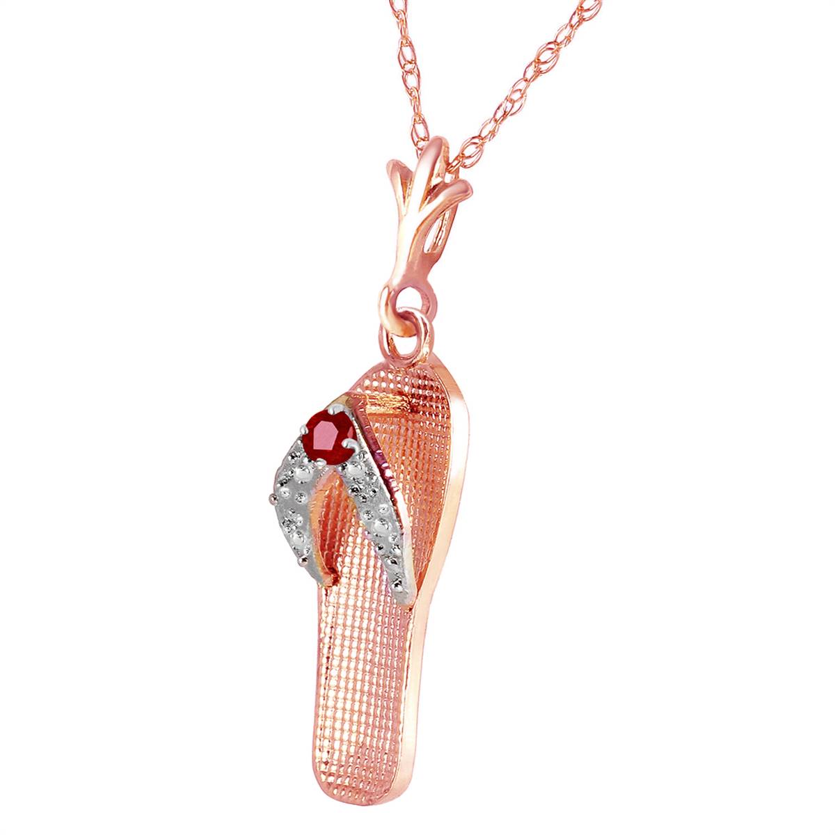 14K Solid Rose Gold Shoe Necklace w/ Natural Ruby