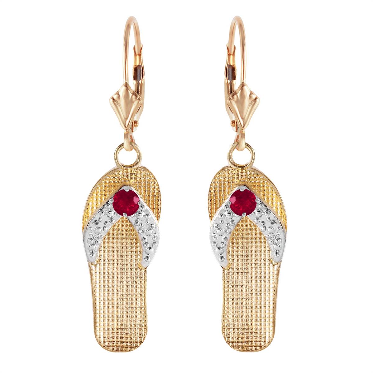 0.3 Carat 14K Solid Yellow Gold Shoes Leverback Earrings Natural Ruby