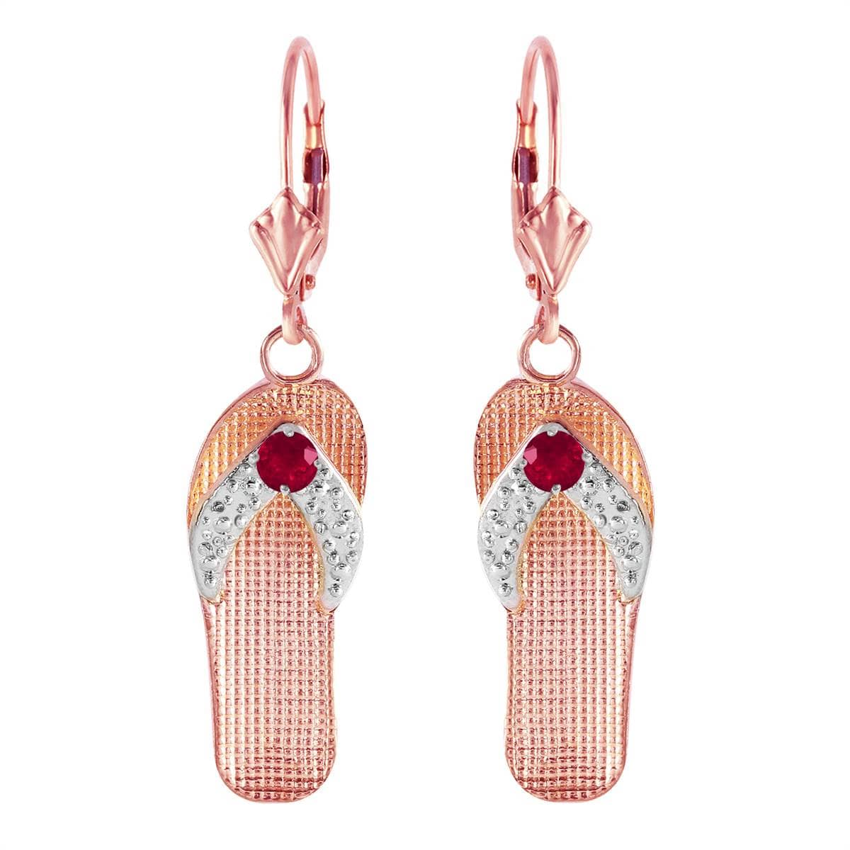 0.3 Carat 14K Solid Rose Gold Shoes Leverback Earrings Natural Ruby