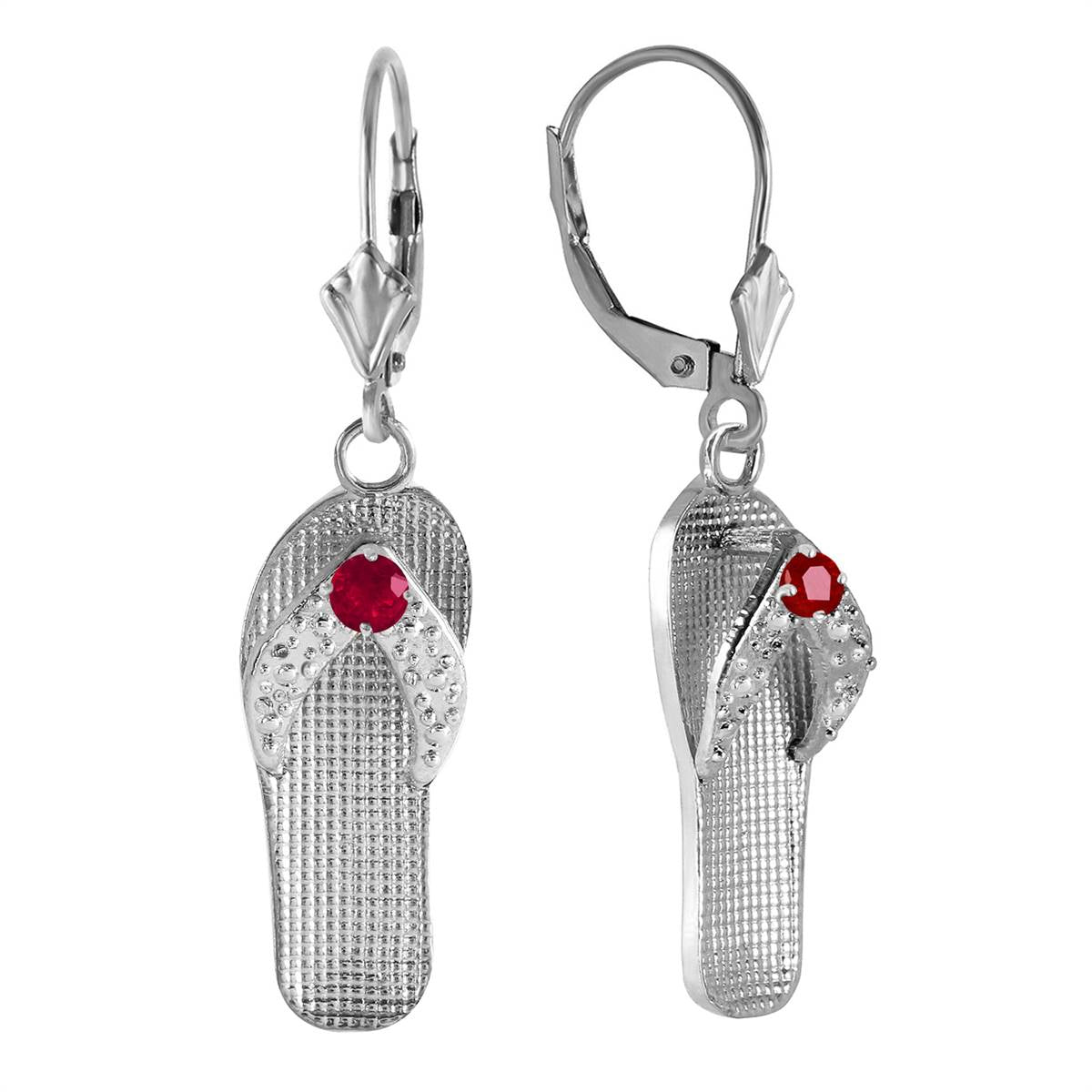 0.3 Carat 14K Solid White Gold Shoes Leverback Earrings Natural Ruby