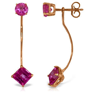 14K Solid Rose Gold Stud & Drops Earrings Natural Pink Topaz Certified