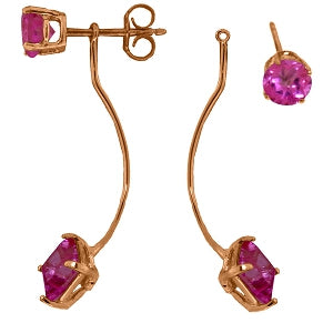 14K Solid Rose Gold Stud & Drops Earrings Natural Pink Topaz Certified