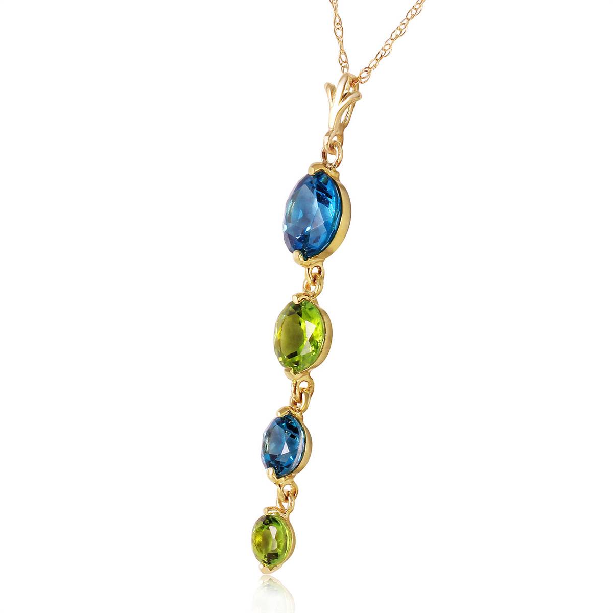 3.9 Carat 14K Solid Yellow Gold Grass Is Singing Blue Topaz Peridot Necklace