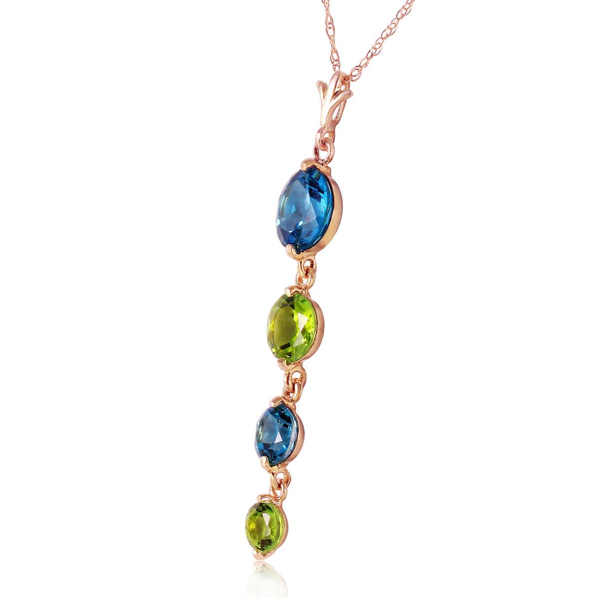 14K Solid Rose Gold Natural Blue Topaz & Peridot Necklace Certified