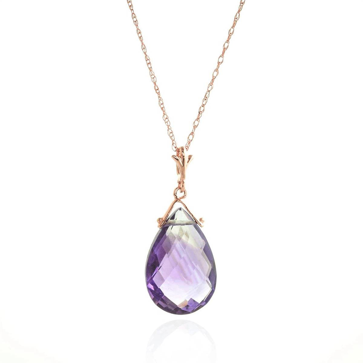 14K Solid Rose Gold Briolette Purple Amethyst Necklace Gemstone