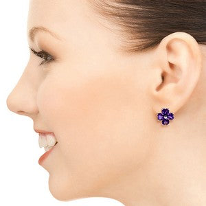 6.5 Carat 14K Solid White Gold Carved On Wood Amethyst Earrings