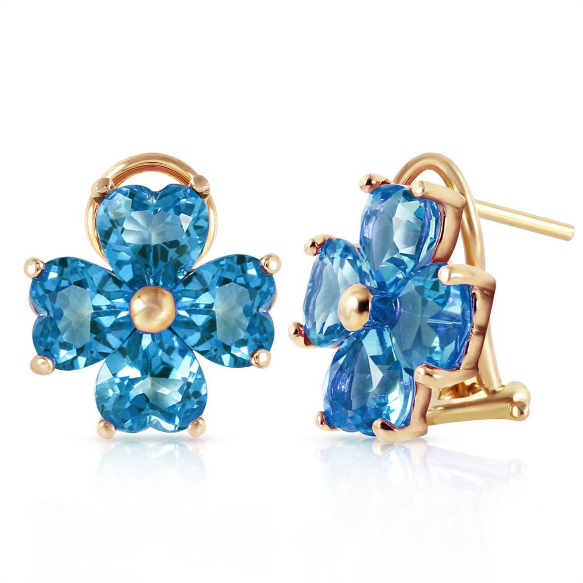 7.6 Carat 14K Solid Yellow Gold Heart Cluster Blue Topaz Earrings