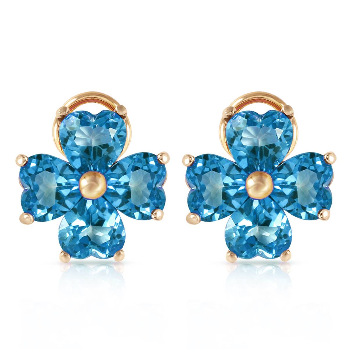 7.6 Carat 14K Solid Yellow Gold Heart Cluster Blue Topaz Earrings