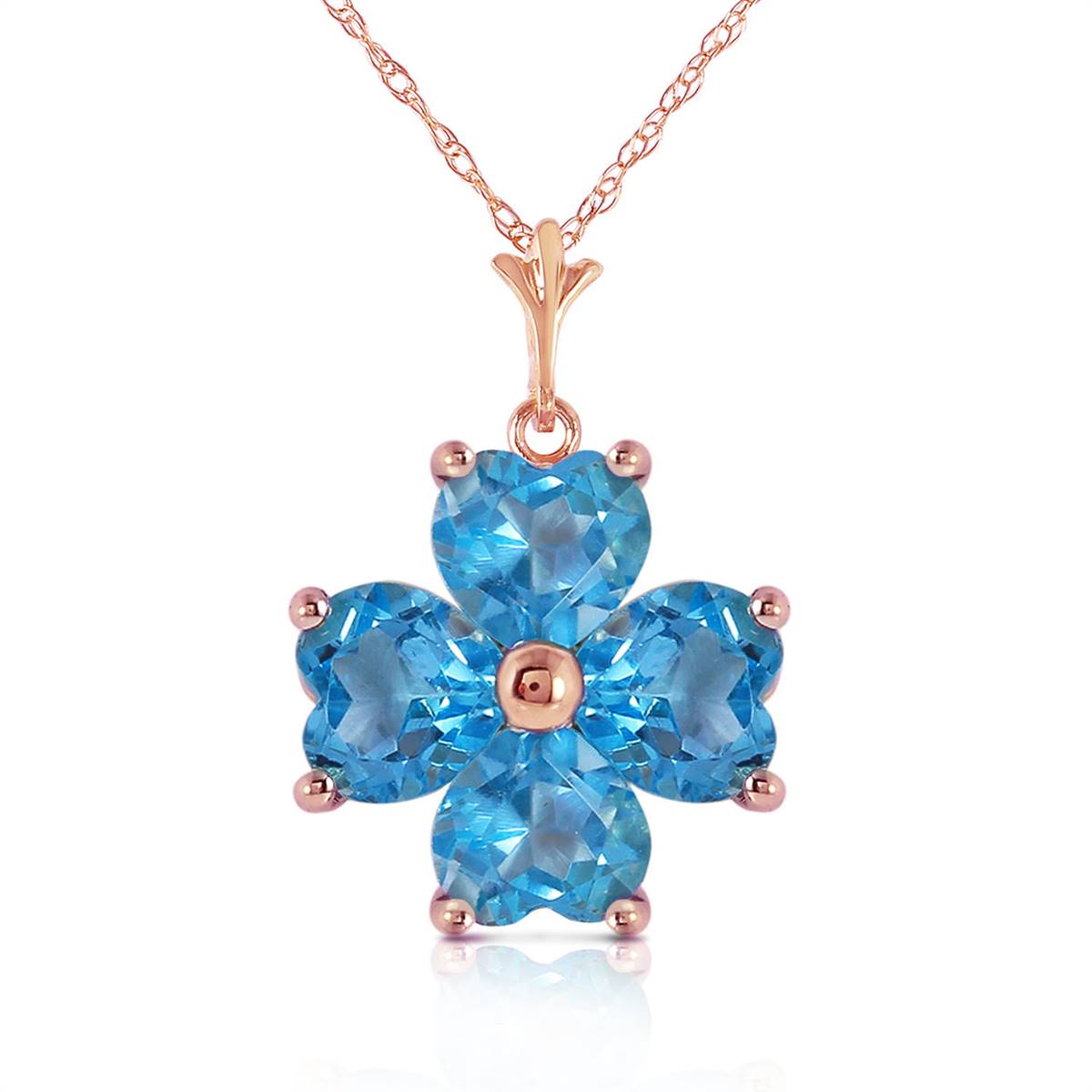 3.8 Carat 14K Solid Rose Gold Heart Cluster Blue Topaz Necklace