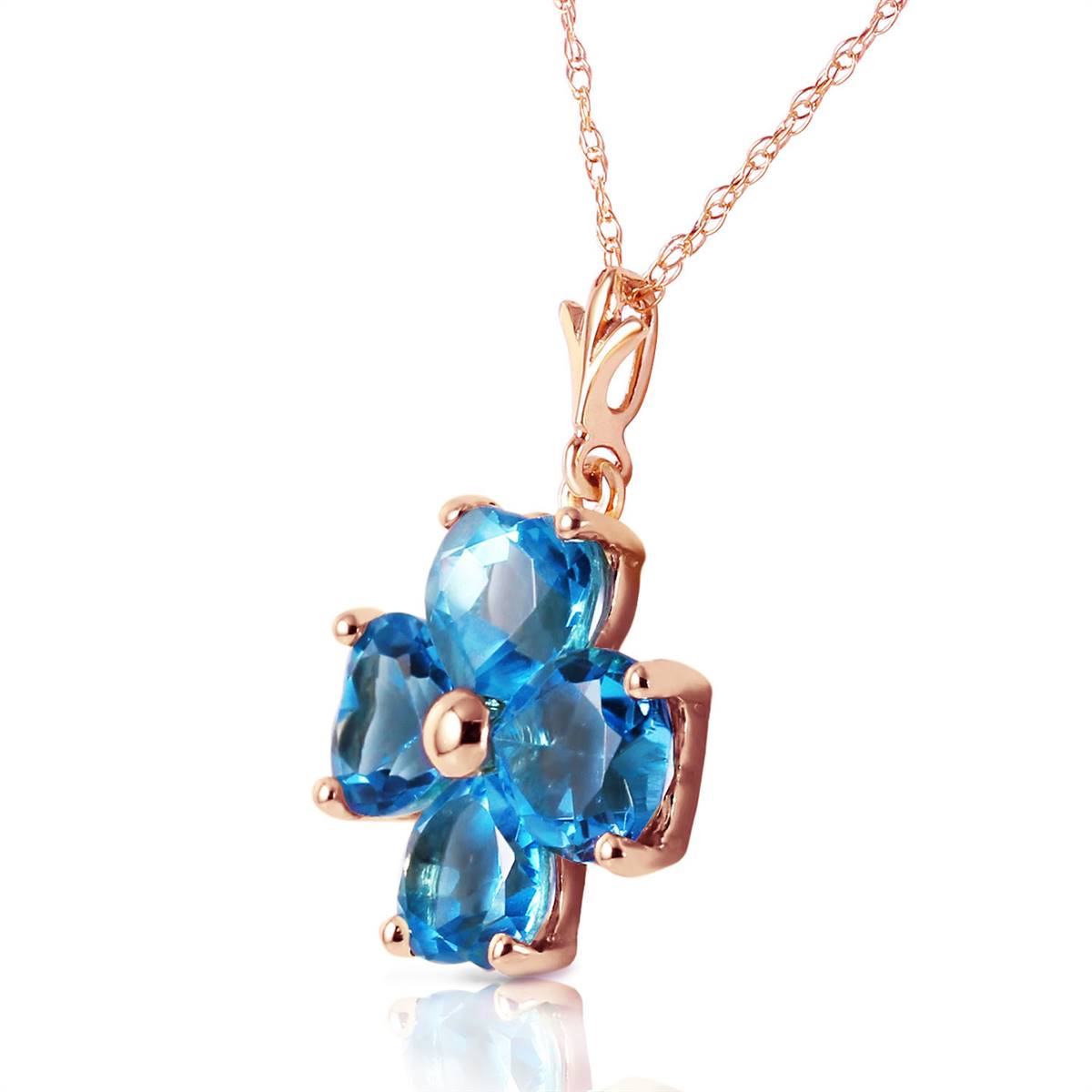 3.8 Carat 14K Solid Rose Gold Heart Cluster Blue Topaz Necklace