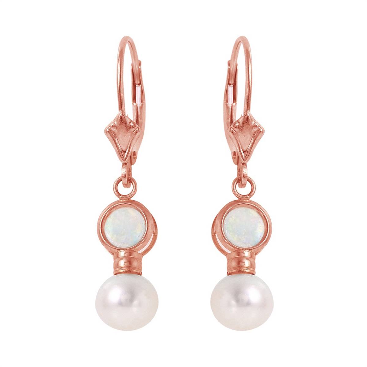 5.17 Carat 14K Solid Rose Gold Leverback Earrings Pearl Opal