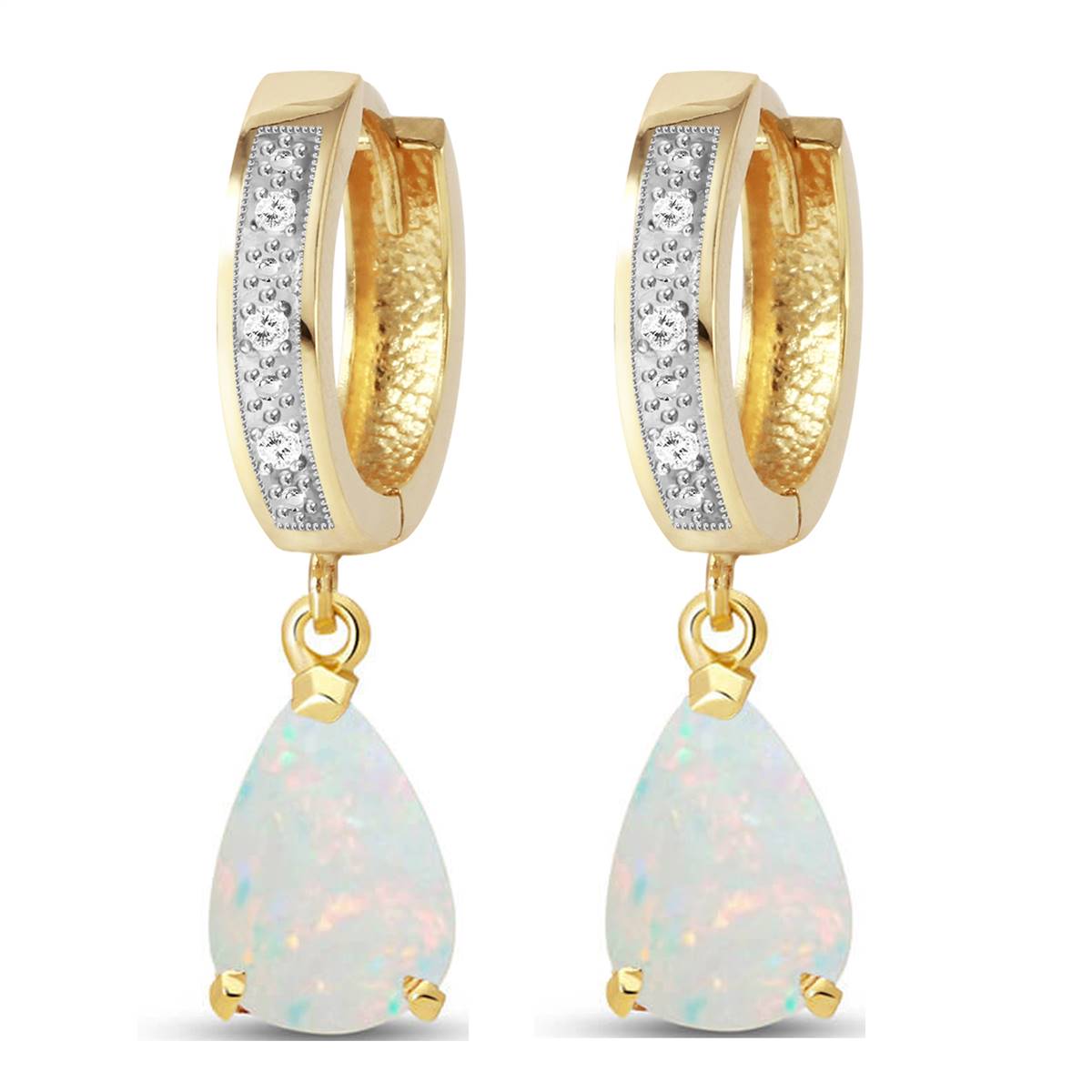 1.58 Carat 14K Solid Yellow Gold Hoop Earrings Diamond Opal