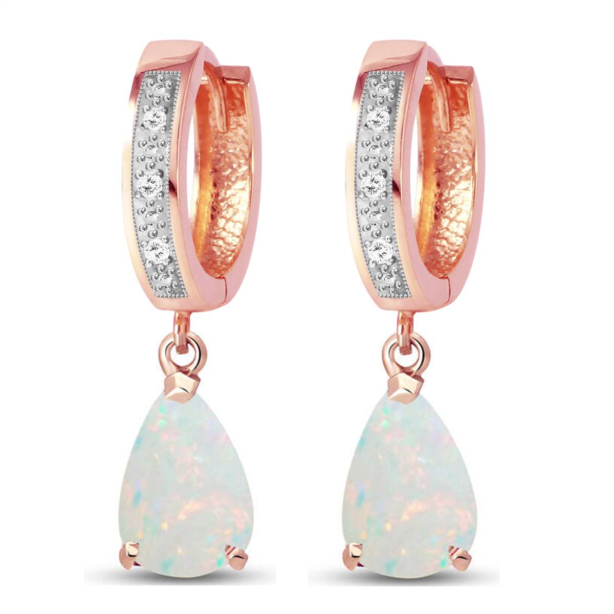 1.58 Carat 14K Solid Rose Gold Hoop Earrings Diamond Opal