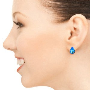 10 Carat 14K Solid Rose Gold Pear Shape Blue Topaz Earrings