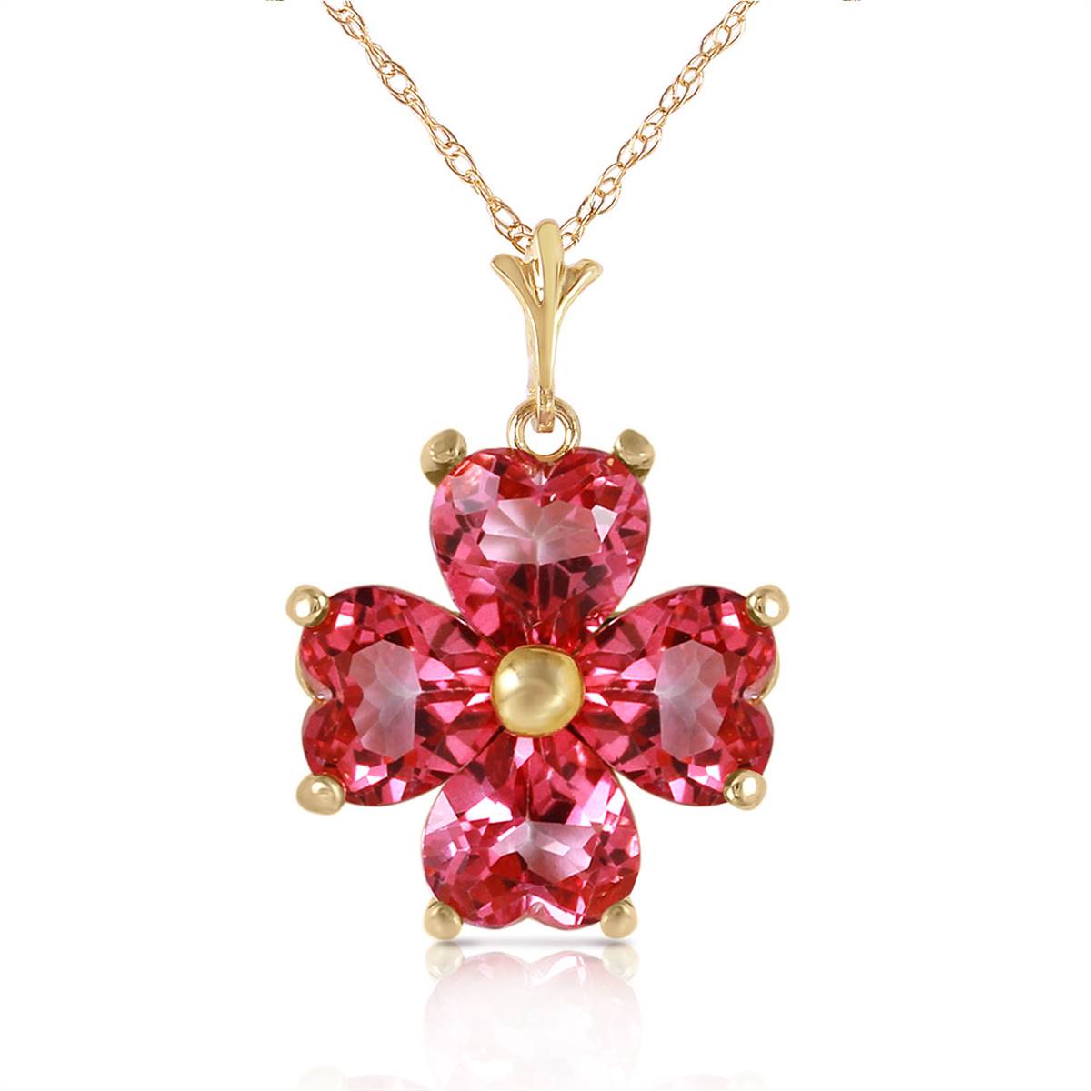 3.8 Carat 14K Solid Yellow Gold Orchid Love Pink Topaz Necklace
