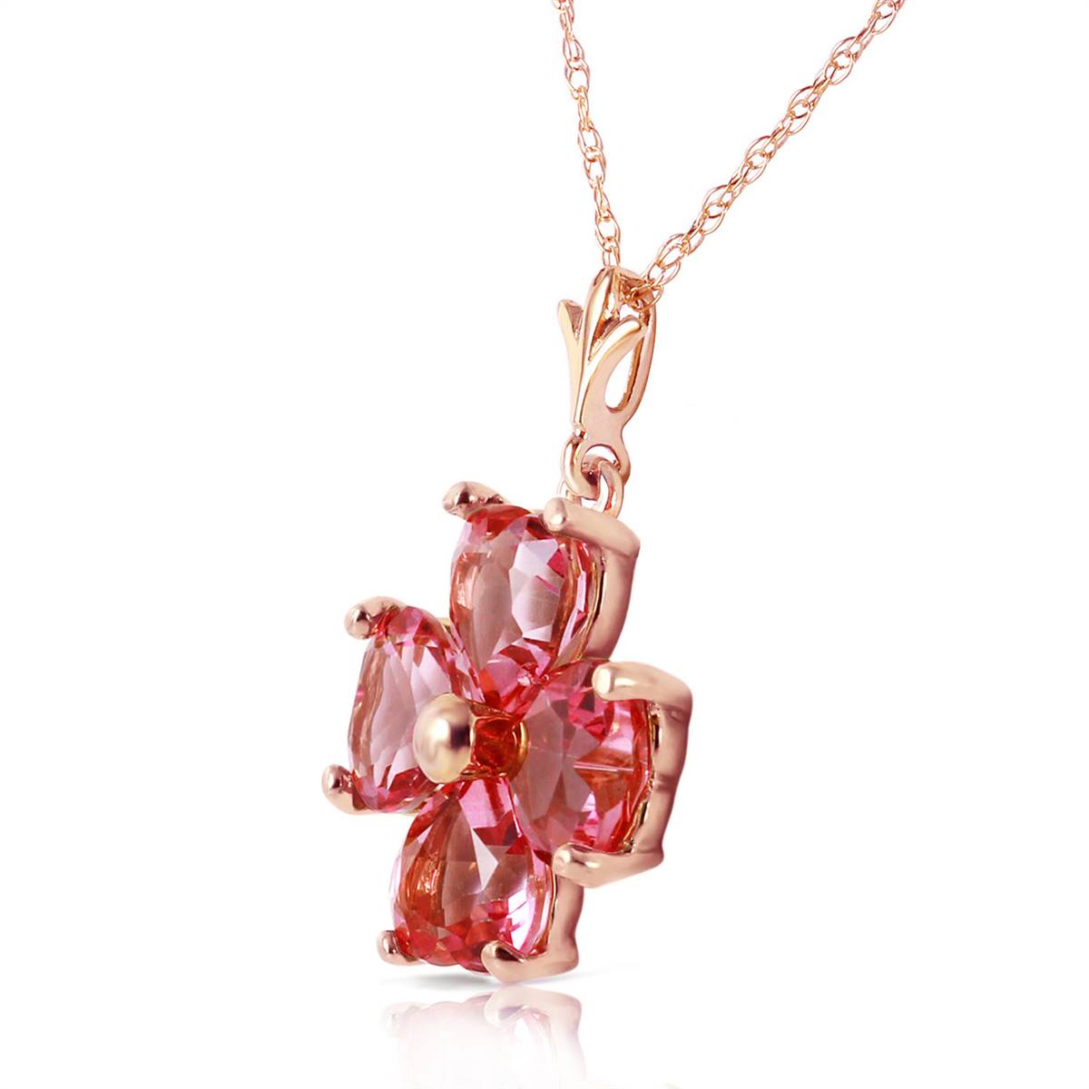 3.8 Carat 14K Solid Rose Gold Heart Cluster Pink Topaz Necklace