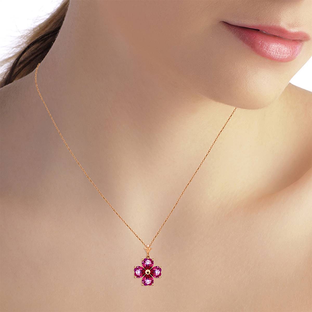 3.8 Carat 14K Solid Rose Gold Heart Cluster Pink Topaz Necklace