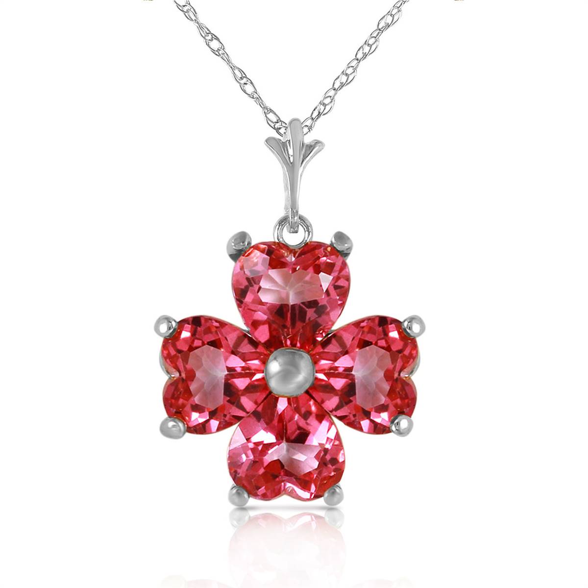 3.8 Carat 14K Solid White Gold Induced Response Pink Topaz Necklace
