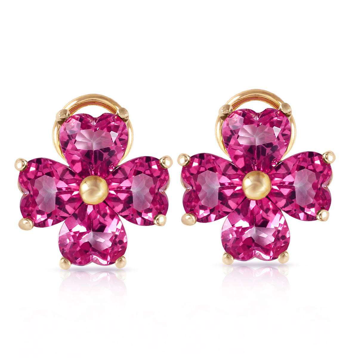 7.6 Carat 14K Solid Yellow Gold French Clips Earrings Natural Pink Topaz