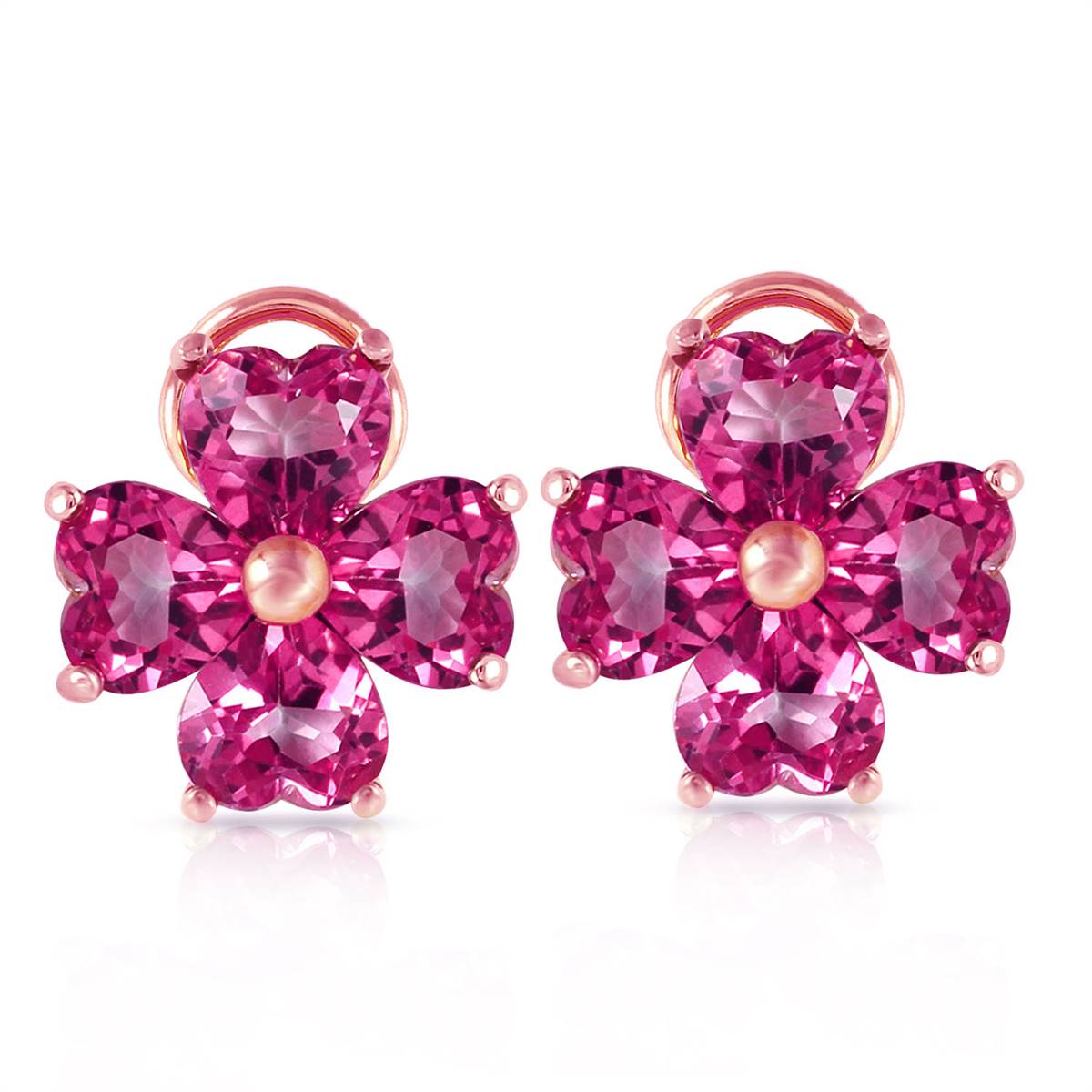 7.6 Carat 14K Solid Rose Gold French Clips Earrings Natural Pink Topaz