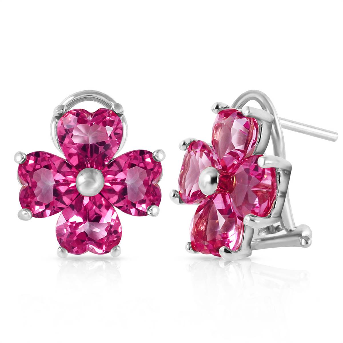 7.6 Carat 14K Solid White Gold French Clips Earrings Natural Pink Topaz