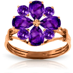 14K Solid Rose Gold Ring w/ Natural Purple Amethysts