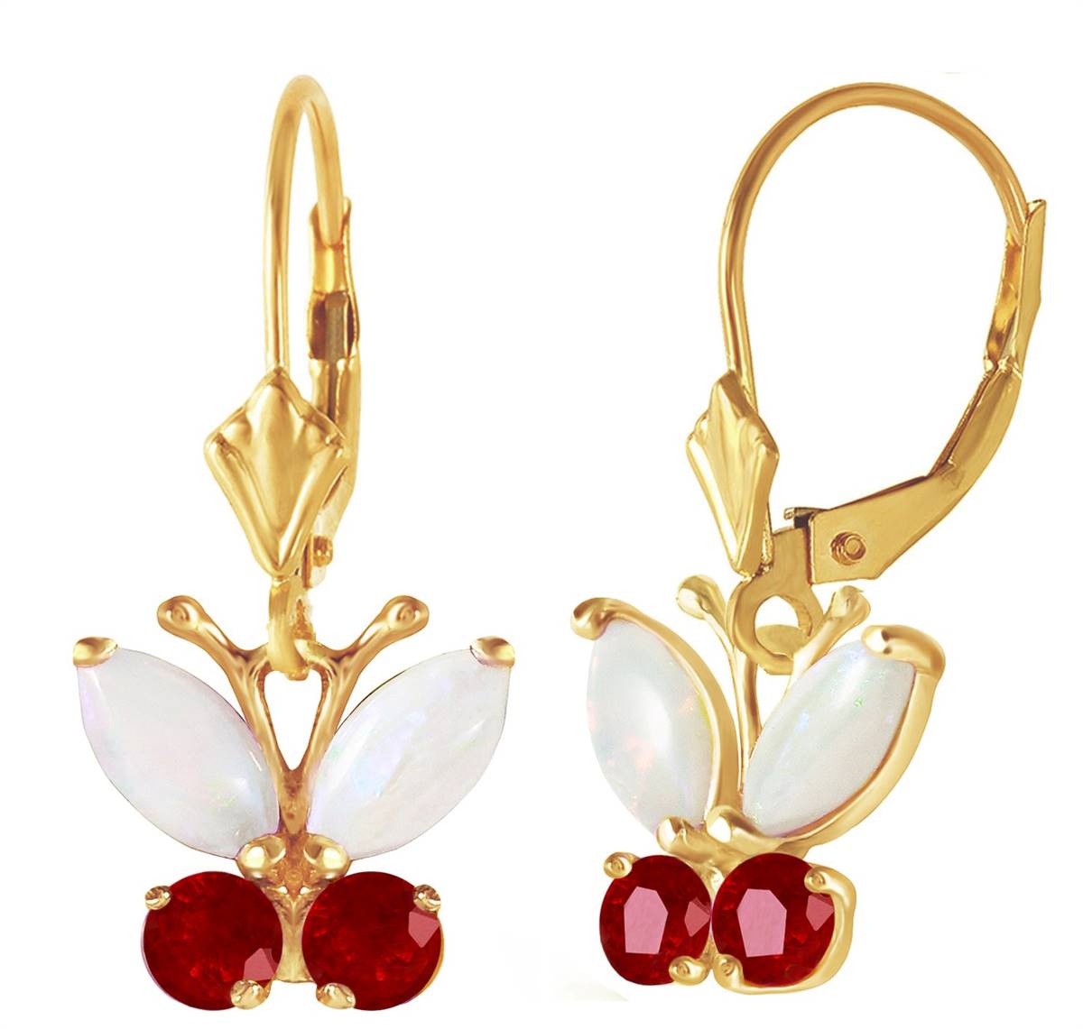 1.39 Carat 14K Solid Yellow Gold Butterfly Earrings Opal Ruby