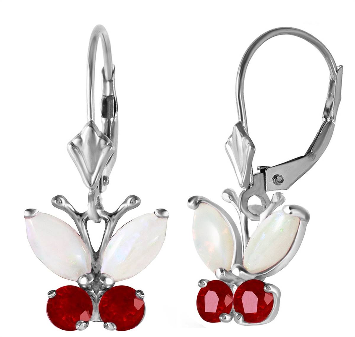 1.39 Carat 14K Solid White Gold Butterfly Earrings Opal Ruby