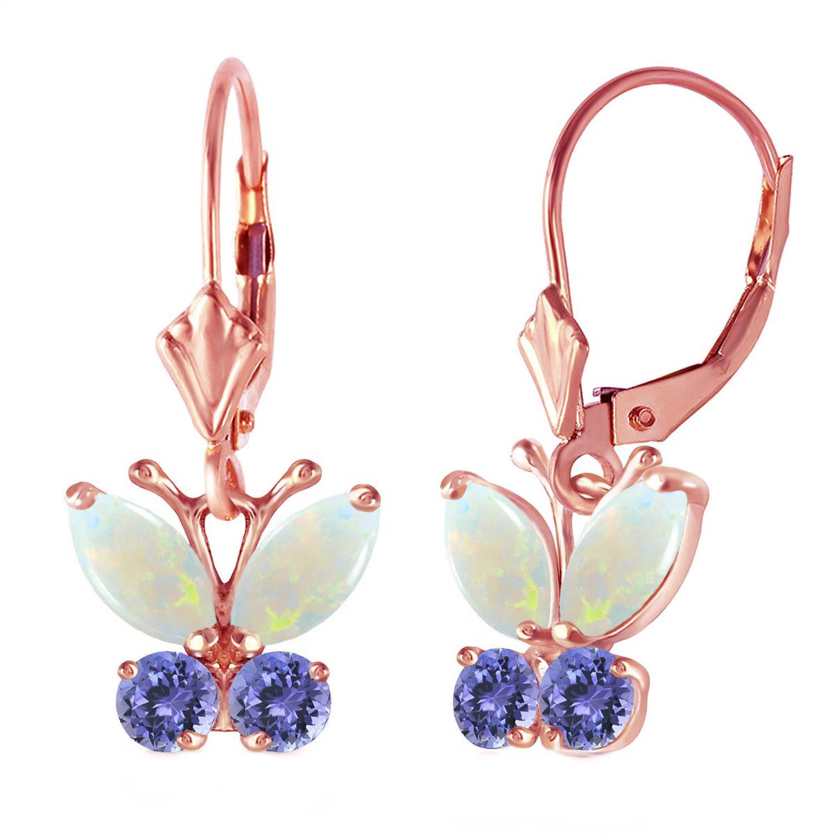 1.39 Carat 14K Solid Rose Gold Butterfly Earrings Opal Tanzanite