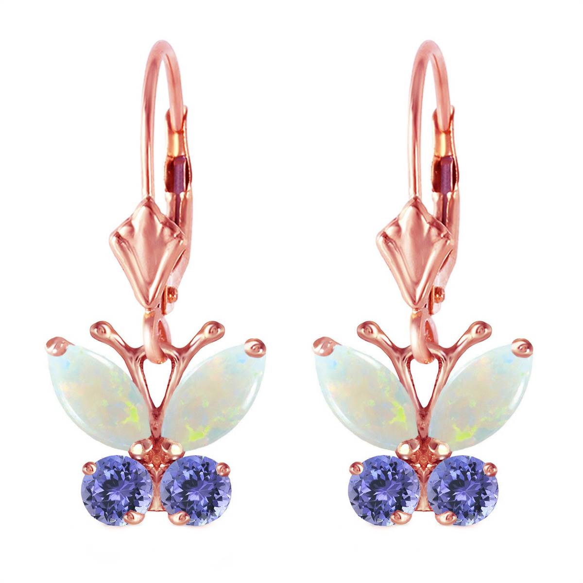 1.39 Carat 14K Solid Rose Gold Butterfly Earrings Opal Tanzanite