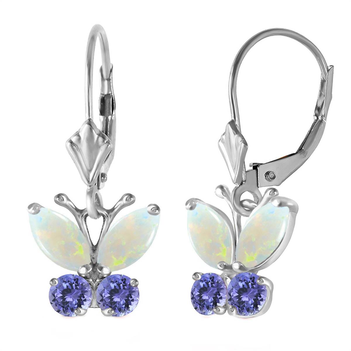 1.39 Carat 14K Solid White Gold Butterfly Earrings Opal Tanzanite