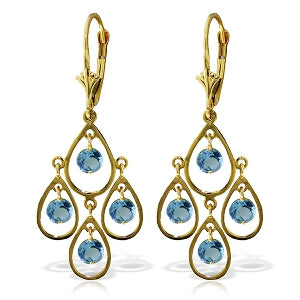 2.4 Carat 14K Solid Yellow Gold Pleasure Blue Topaz Earrings