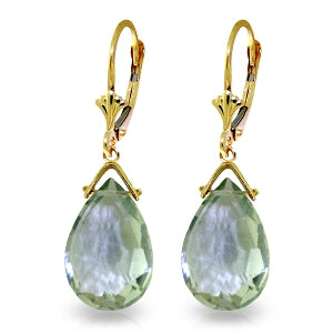 10.2 Carat 14K Solid Yellow Gold Leverback Earrings Briolette Green Amethyst