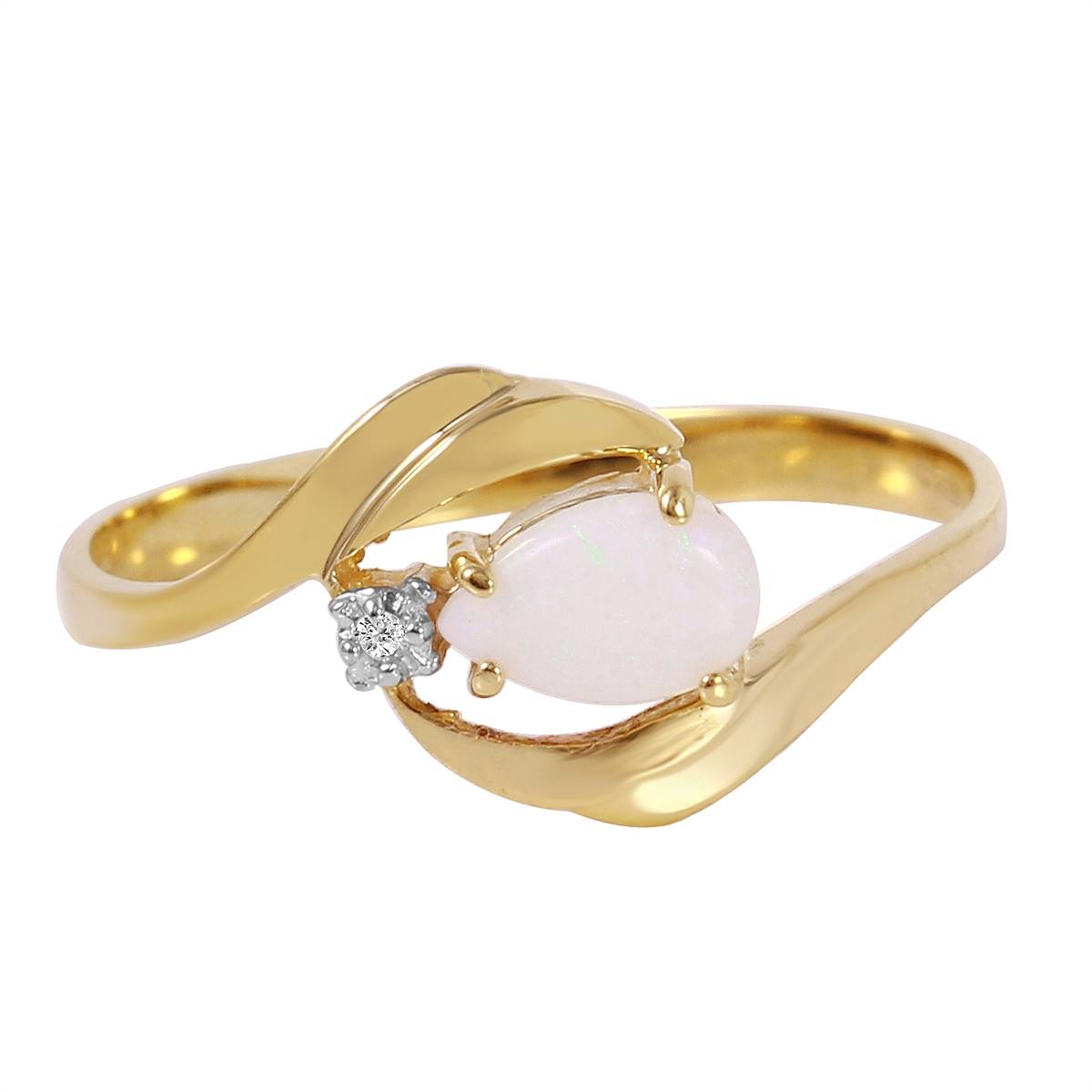 0.26 Carat 14K Solid Yellow Gold Ring Natural Diamond Opal