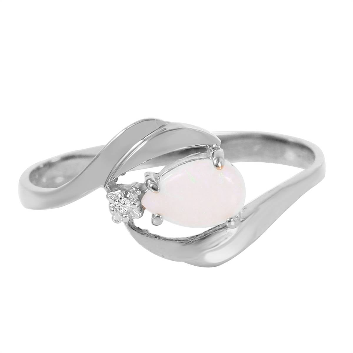 0.26 Carat 14K Solid White Gold Ring Natural Diamond Opal