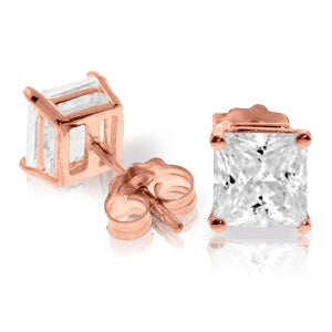 4 Carat 14K Solid Rose Gold Square Cubic Zirconia Stud Earrings