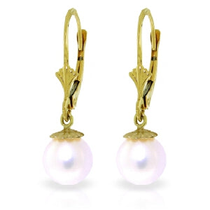 4 Carat 14K Solid Yellow Gold Leverback Earrings Natural Pearl