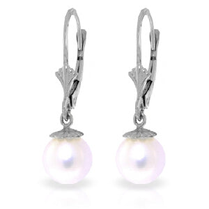 4 Carat 14K Solid White Gold Leverback Earrings Natural Pearl