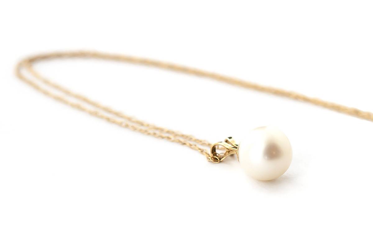 2 Carat 14K Solid Yellow Gold Necklace Natural Pearl