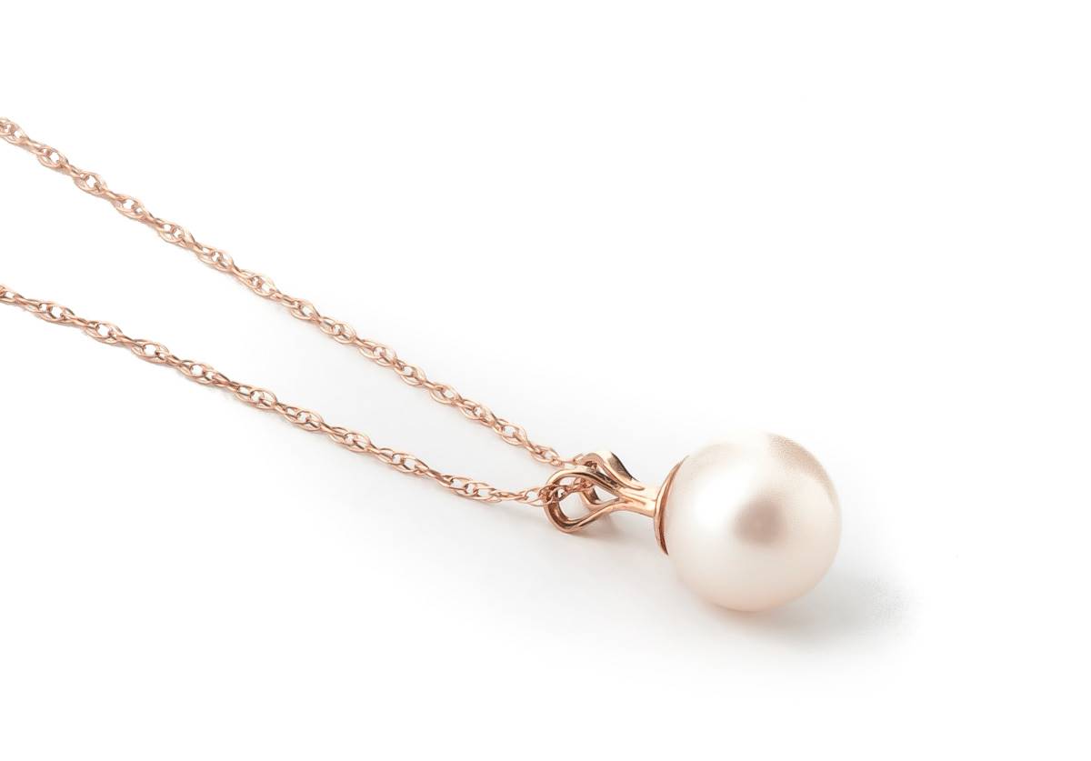 14K Solid Rose Gold Natural Pearl Necklace Jewelry