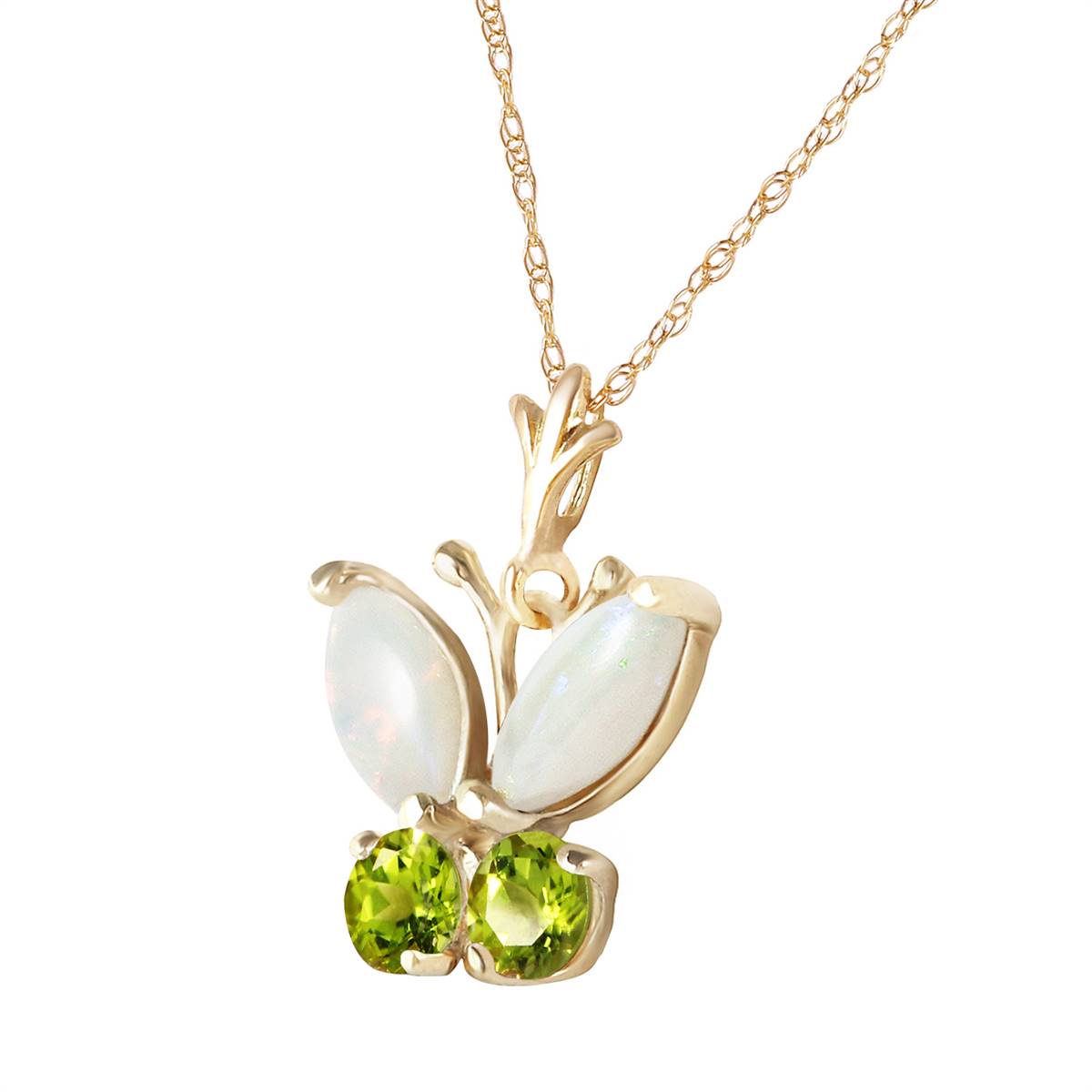 0.7 Carat 14K Solid Yellow Gold Butterfly Necklace Opal Peridot